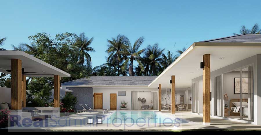 New Single-Storey Contemporary Asian 3-Bed Pool Villas, Lamai