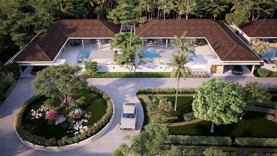 New Single-Level 380 Sqm 4-Bed Contemporary Asian Garden Pool Villas, Lamai