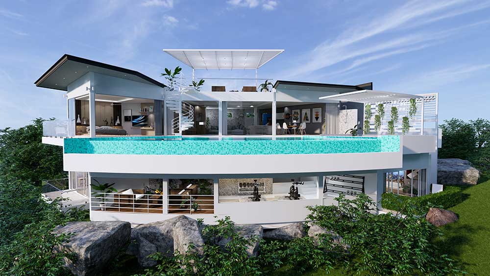 Exclusive 4-Bed Contemporary Sea View Pool Villa, Lamai